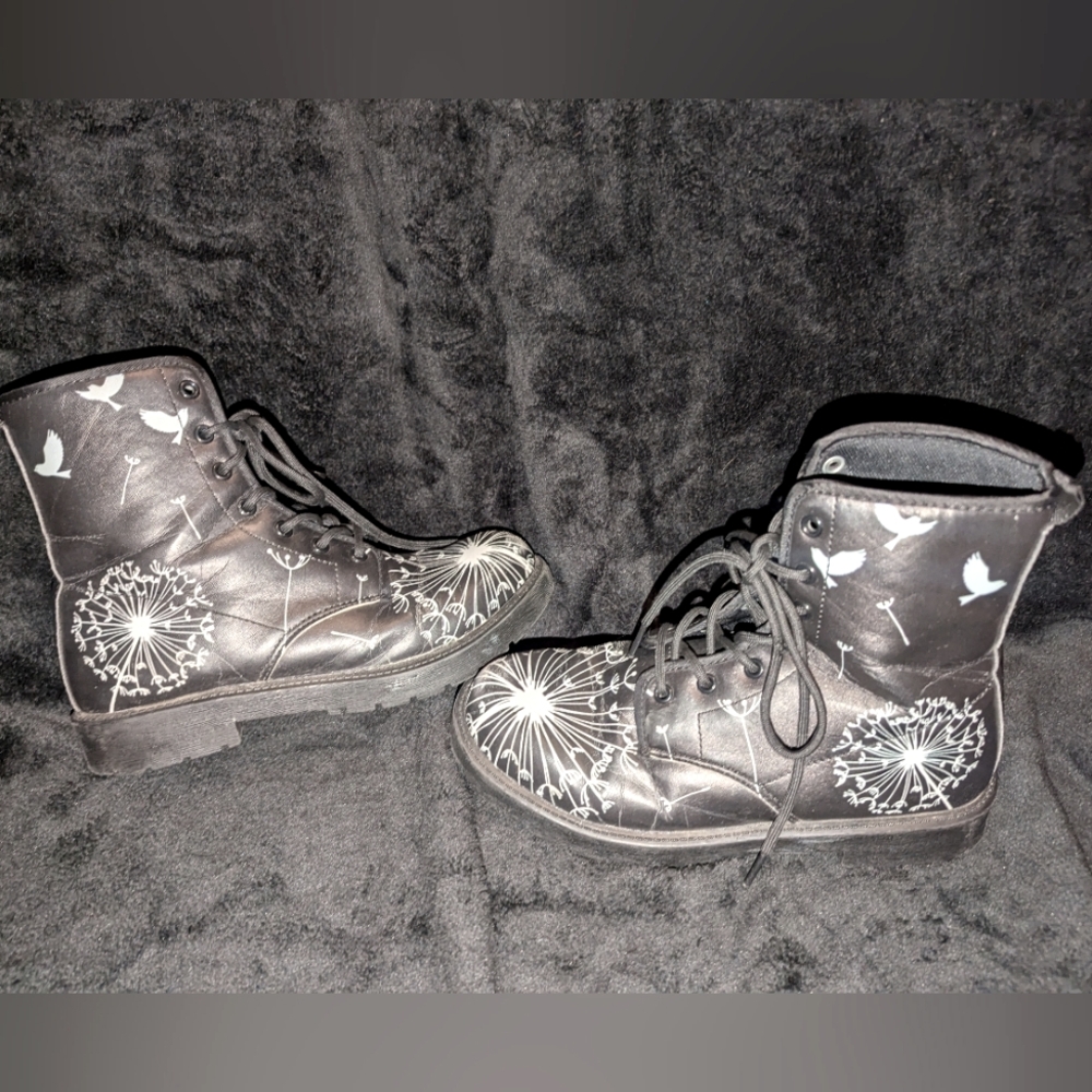 Whimsical Dandelion Puff & Tiny Bird Print Boots